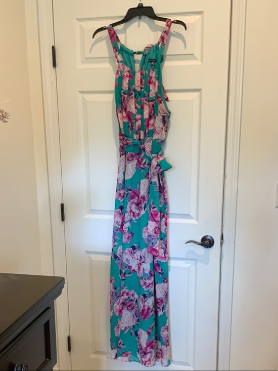 R&K Dresses & Skirts - R&K Teal Floral Maxi Dress with Pink & Purple Blooms
